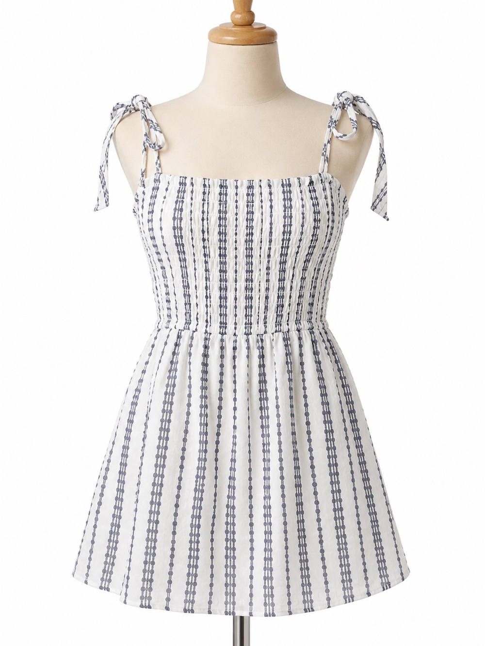 Exist S Smocked Mini Sundress White Navy Boho Tie Strap Francesca’s Summer Dress